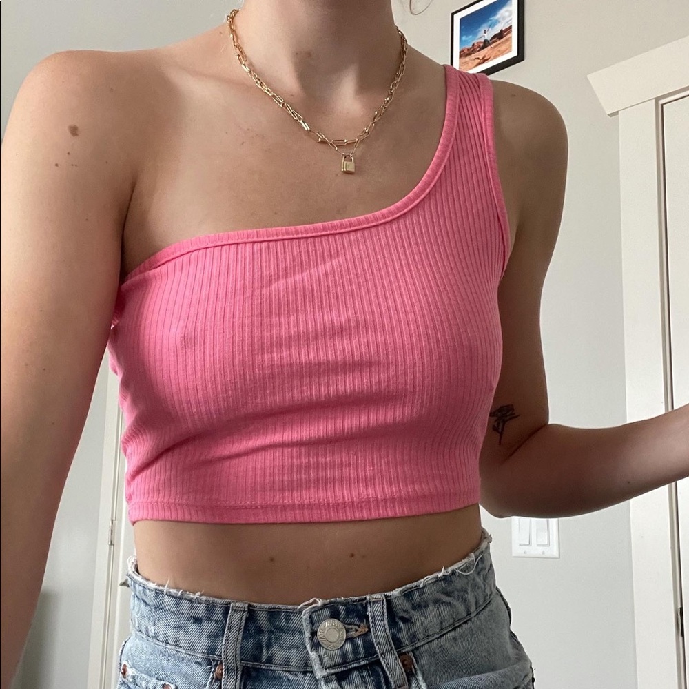SHEIN pink one shoulder crop top